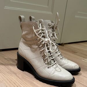 Jimmy Choo Off-White Lace-Up Moto Boots